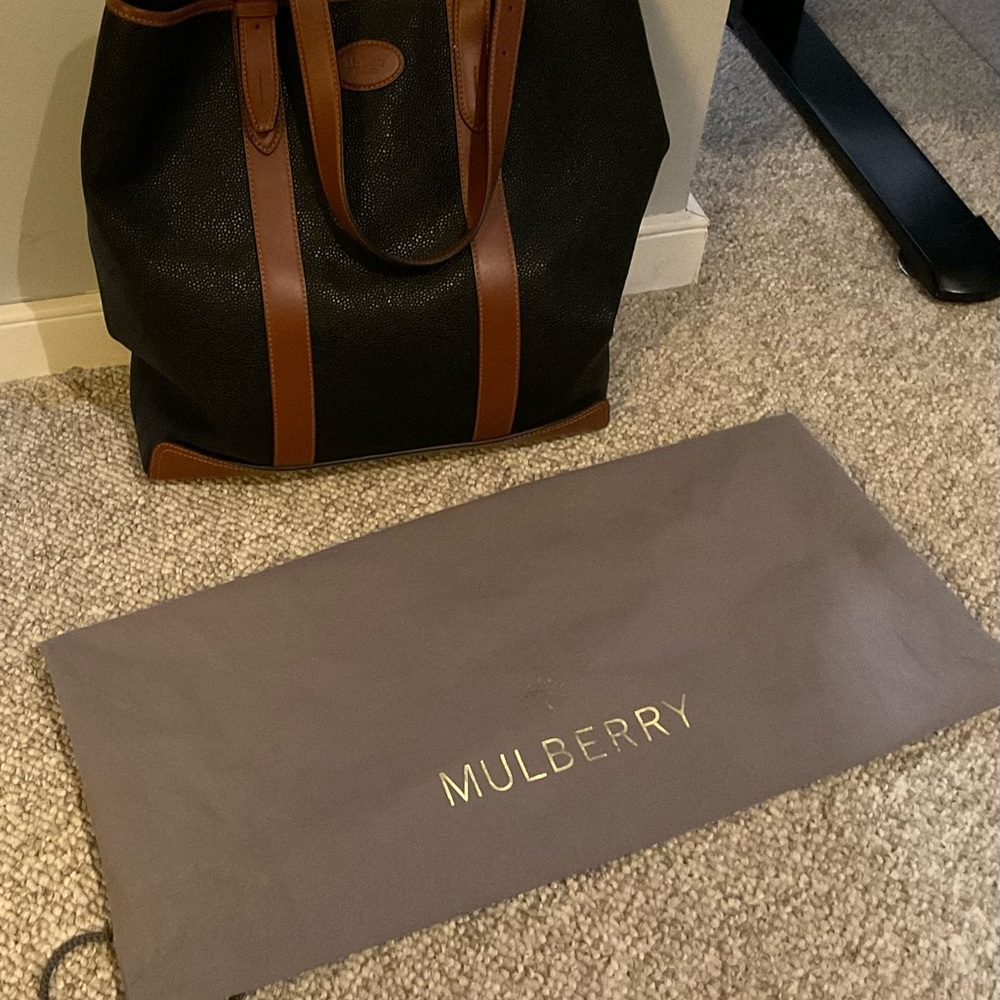 Mulberry Heritage Black with Oak Brown Leather Trim Tote
